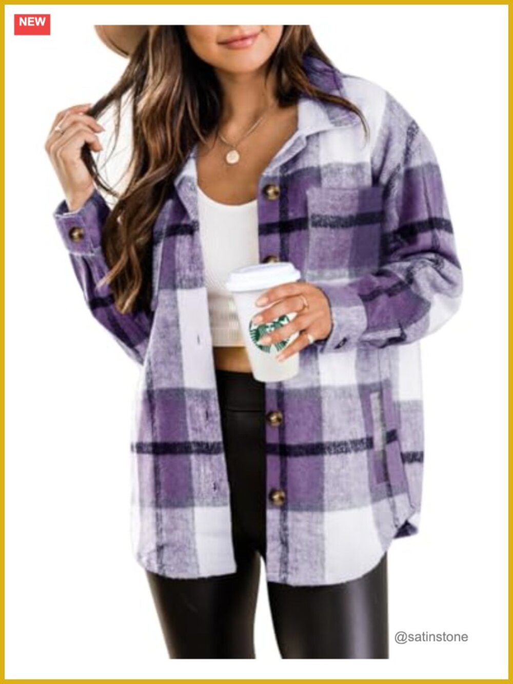 Women's Plaid Shacket Jacket Long Sleeve Button Down Flannel Shirt